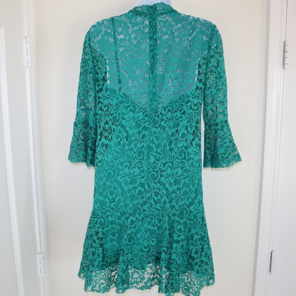 ZARA green lace flower Pattern lined dress XS - Picture 3 of 12